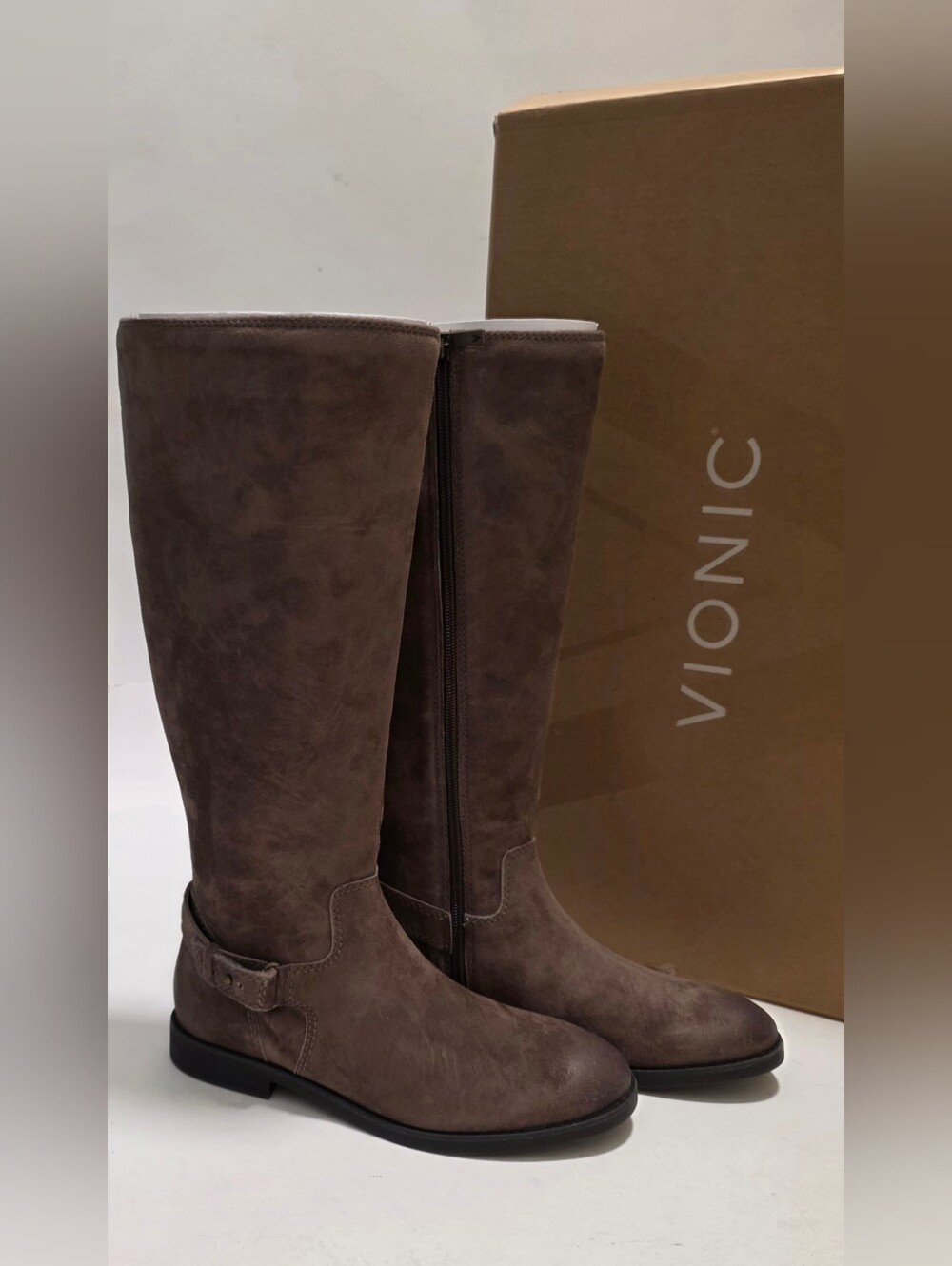 6.5M Vionic Rochelle Driftwood Knee High Riding Boots Buckle APMA New